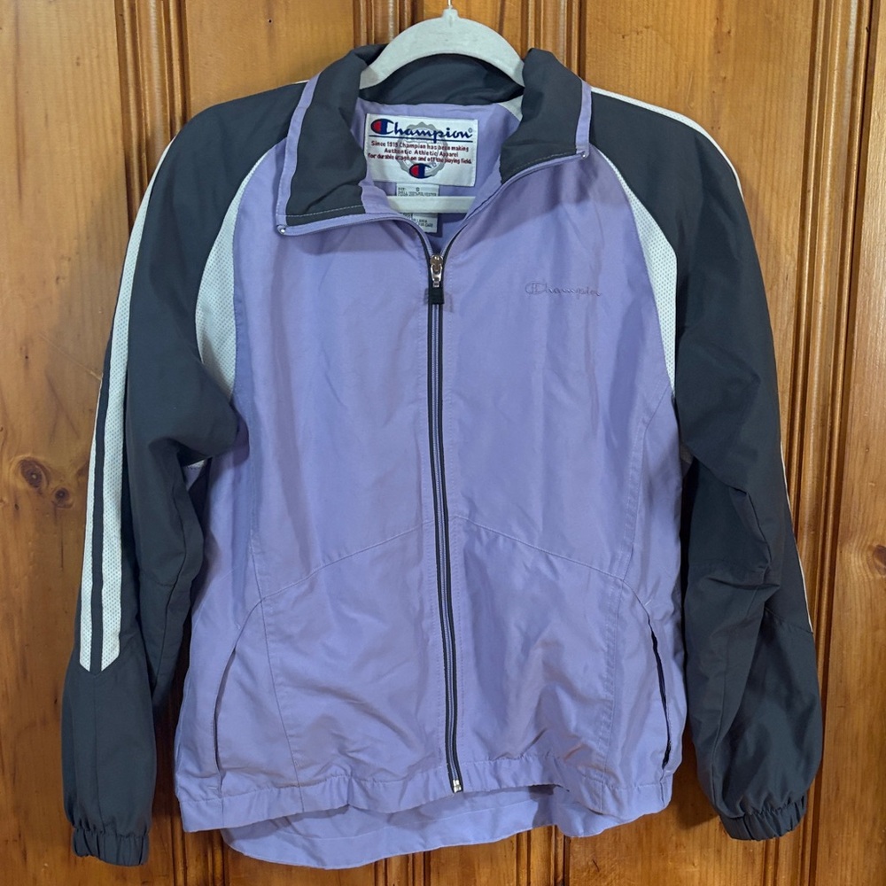 Champion Purple & Gray Zip Up Jacket | Lightweight Athletic Windbreaker - Size S